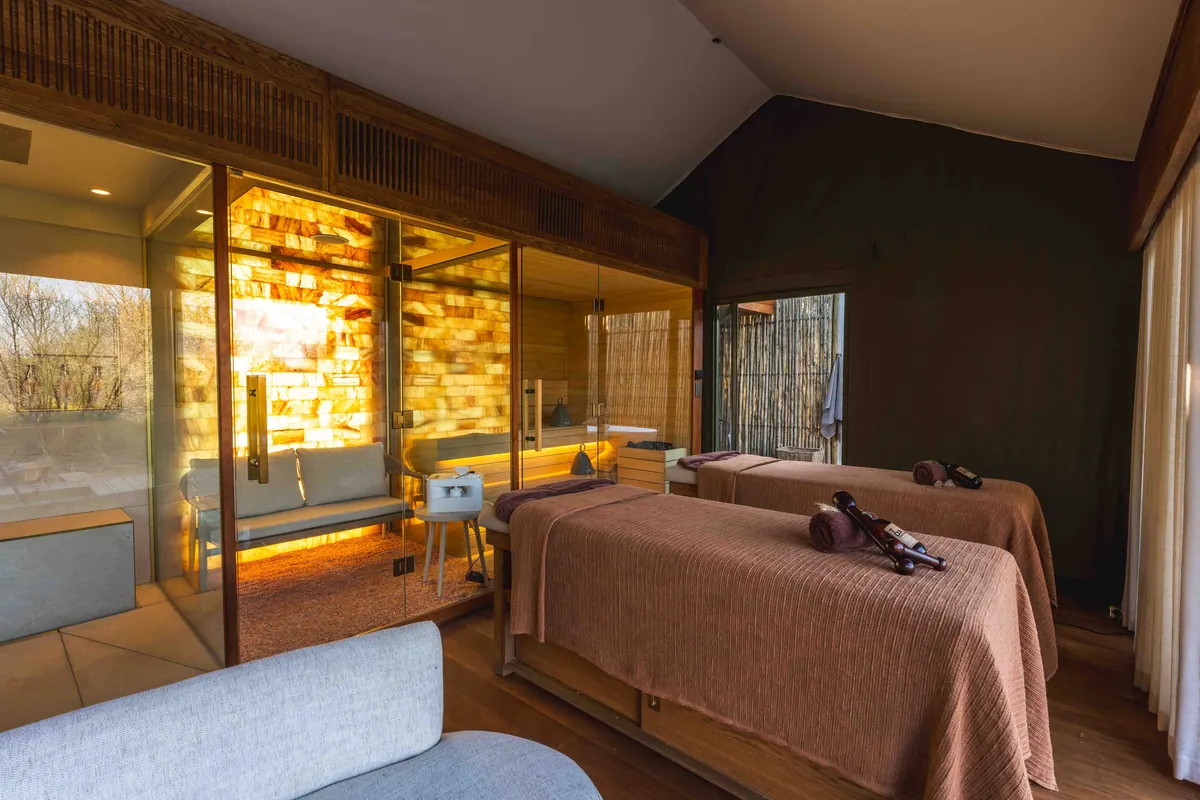 Twin massage beds in the private treatment room