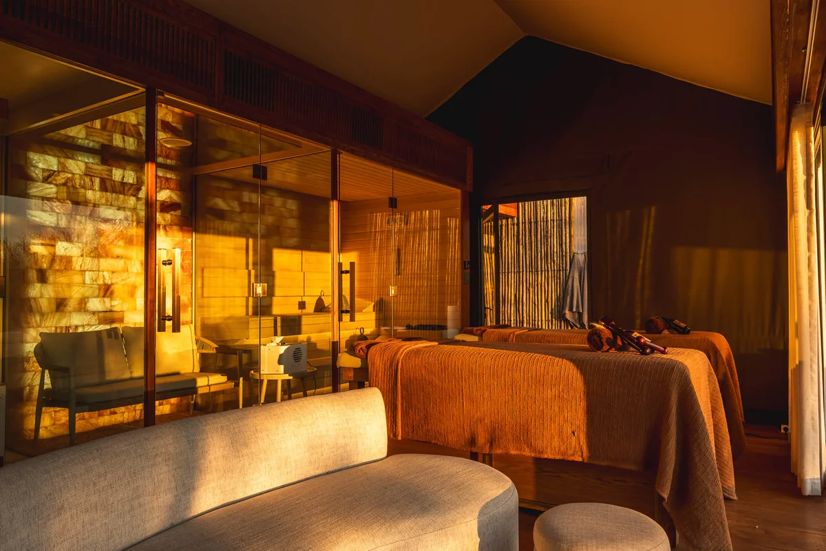 Twin massage beds in the private treatment room
